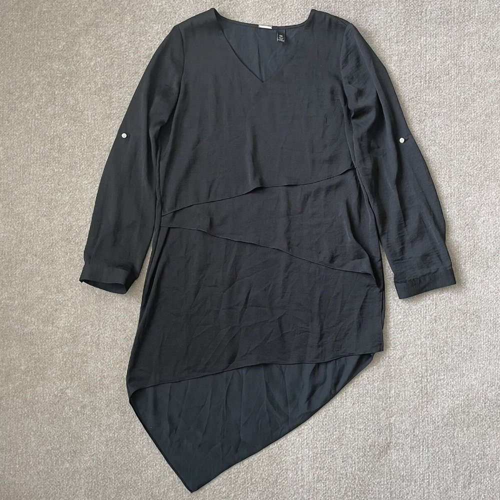 Black Label by Chico's Tunic Womens 00 (Size 2) Black Asymmetric Hem Long Shirt